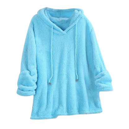 Long Sleeve Plush Hoodies Large Size 2xl Womens Casual Solid Hooded Sweatshirts Tops Cotton Sweatshirt Sudaderas De Mujeres