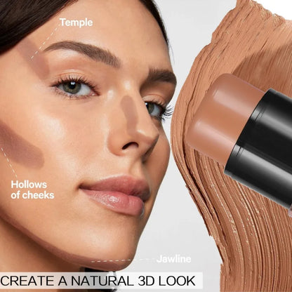 Double-headed Face Bronzer Highlighter Stick Concealer with Brush Face Contour Cream Moisturizing Natural 3D Nose Shadow Makeup