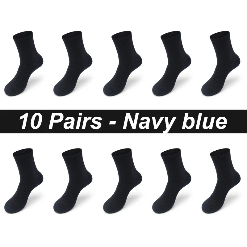 Bamboo Fiber Men's Socks 10Pairs Black Business Soft Breathable Long High Quality  Autumn for New Male Sock Plus Size 39-48