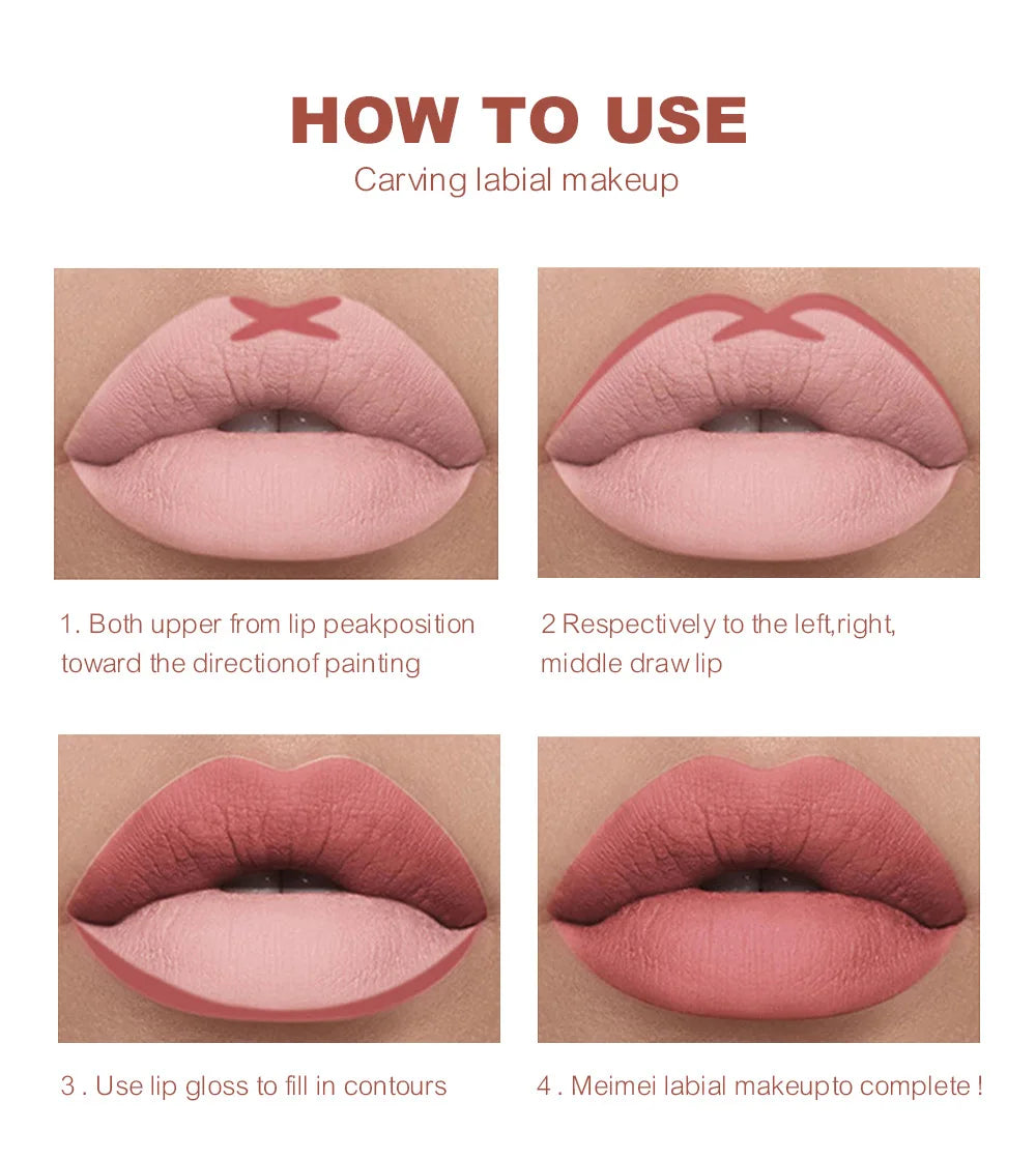 12 Colour Matte Lip Liner Pencil Carving Labial Makeup Lasting Brown Lip Liners Waterproof Lipstick Pen Lip Contouring Cosmetics