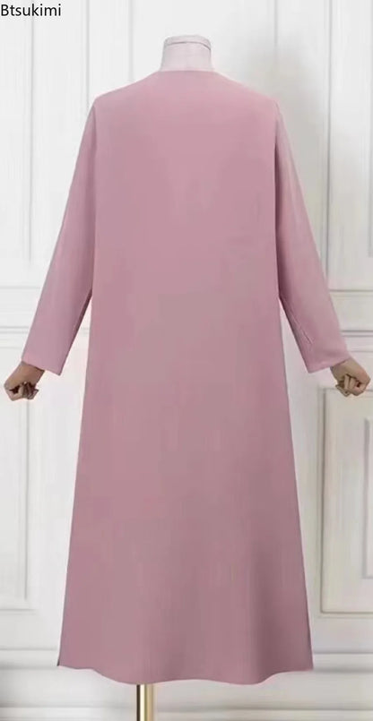 2024 Vintage Long Dress for Women Muslim Abaya Hajib Long Sleeve O-Neck Shirt Dress Females Casual Maxi Dress Arabic Modest Robe