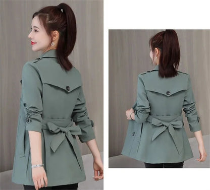 Women's Jacket 2024 New Spring Long Sleeves Stand Collar Casual Windbreaker Female Double-breasted With Belt Outerwear