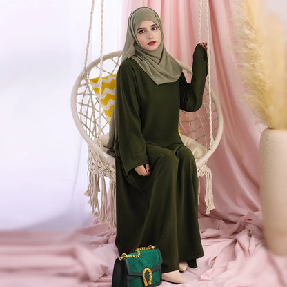 2025 Fashion Simple Muslim Dress Solid Abaya Arab Turkey Dubai Kaftan Modest Long Sleeve Maxi Dress Islamic Clothing LR593