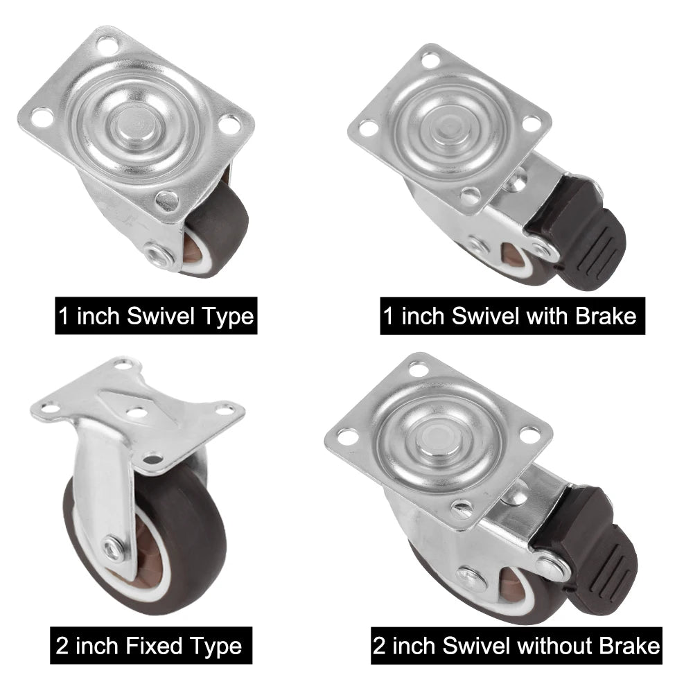 4Pcs Furniture Caster For Platform Trolley Chair Accessory Swivel Caster Universal 1/2 inches Soft Rubber Wheel 360°