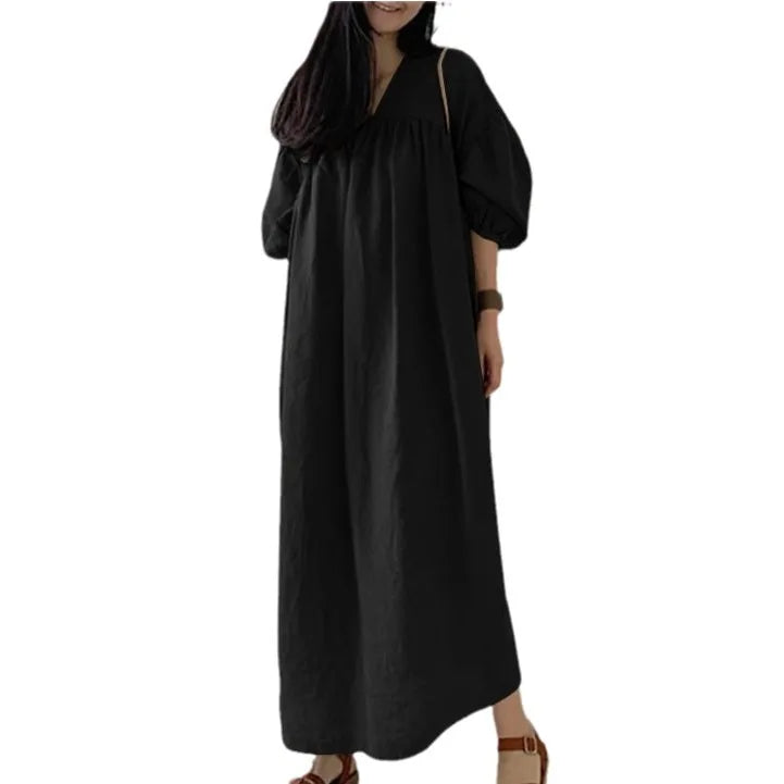 Solid Color Loose Abayas for Women Casual Elegant Cotton and Linen Long Dress Simple Muslim Dress Women Modest Islamic Clothing