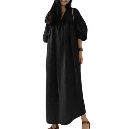 Solid Color Loose Abayas for Women Casual Elegant Cotton and Linen Long Dress Simple Muslim Dress Women Modest Islamic Clothing