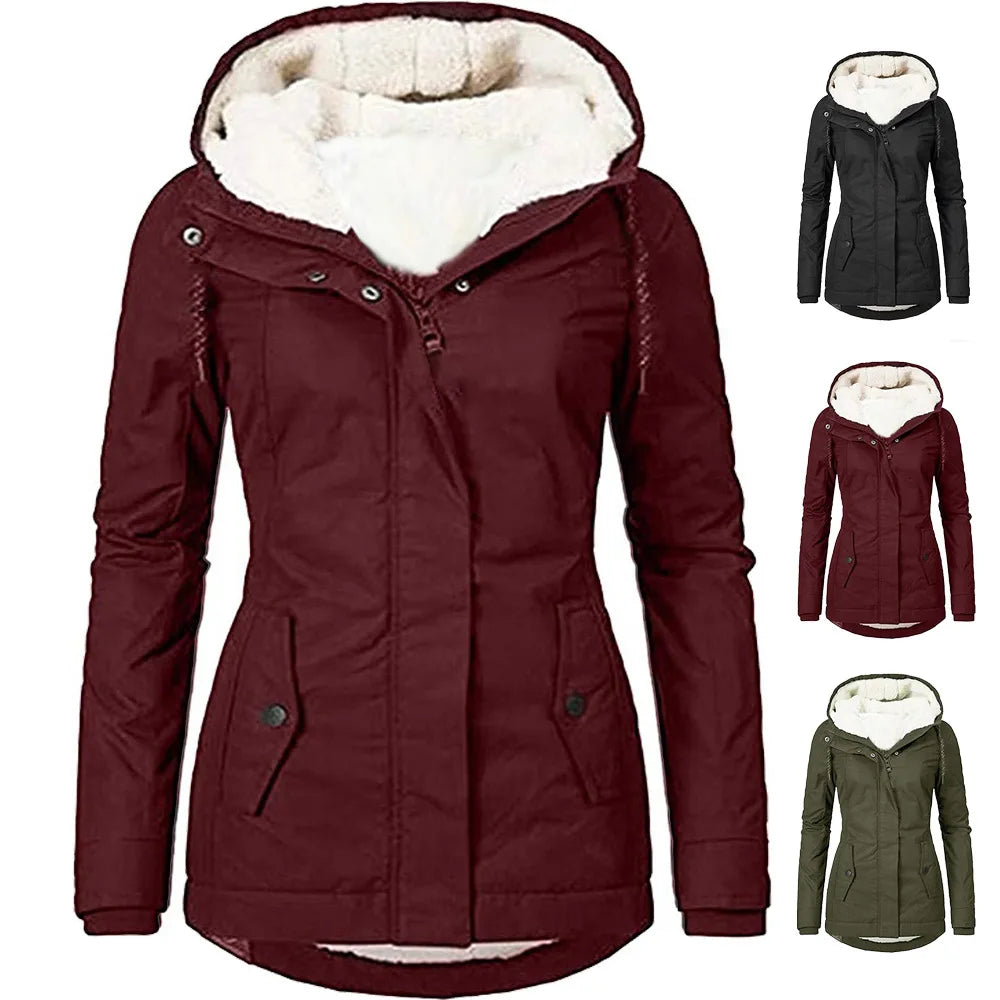 Women Splice Zipper hooded Coats