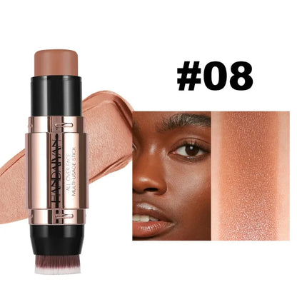 Double-headed Face Bronzer Highlighter Stick Concealer with Brush Face Contour Cream Moisturizing Natural 3D Nose Shadow Makeup