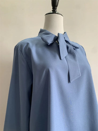 Pullover Blouse Summer Shirts for Women Korean Fashion Office Blouses blusas Autumn Long Sleeve Tie Bow Chiffon Formal Shirts