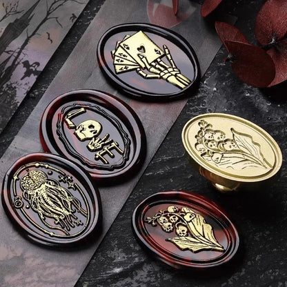 Wax Seal Stamp Dark Series Halloween Fear Skeleton Relief Stamp Head  For Scrapbooking Cards Envelopes Wedding Invitations Gift