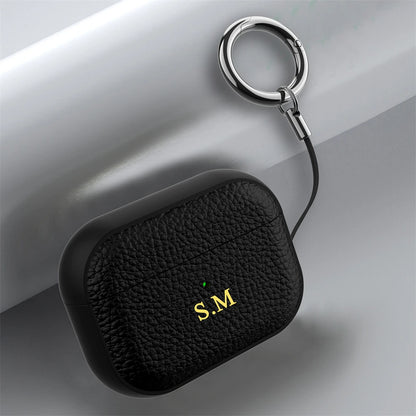 Luxury Pressure Personalized Name Letter DIY Customized Cover For Airpods 1 2 3 Pro 2 Lychee Pattern Earphone Case With Keychain