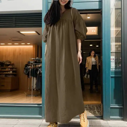Solid Color Loose Abayas for Women Casual Elegant Cotton and Linen Long Dress Simple Muslim Dress Women Modest Islamic Clothing