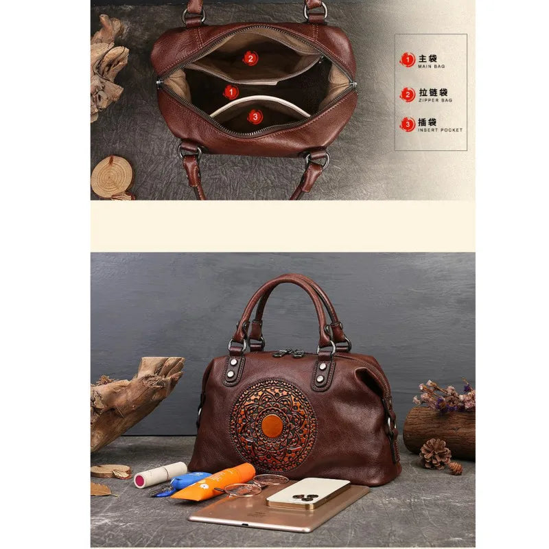MOTAORA Retro Handmade Women Handbag For Ladies Genuine Leather Should Bags Bohemian Style Soft Cow Boston 2024 Luxury Handbags