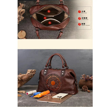 MOTAORA Retro Handmade Women Handbag For Ladies Genuine Leather Should Bags Bohemian Style Soft Cow Boston 2024 Luxury Handbags