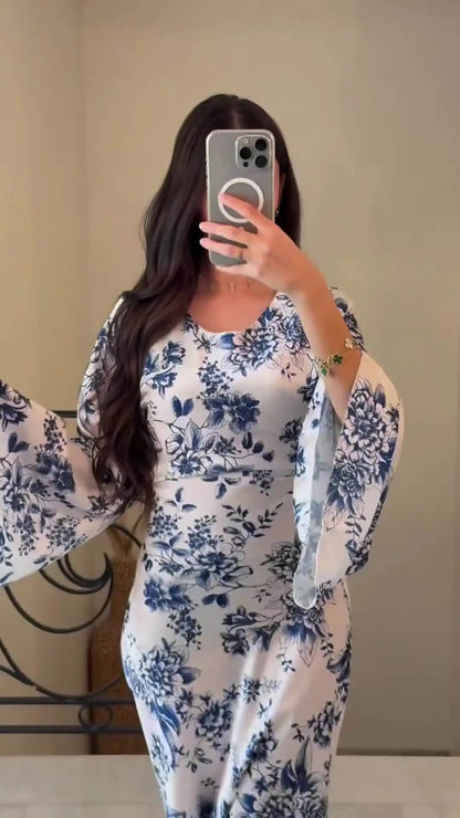 Abaya Muslim Women Flower Print Dress Dubai Long Robe Arabic Vestidos Morocco Kaftan Abayas Eid Ramadan Modest Dresses Jalabiya