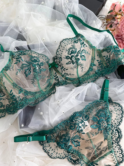 Ellolace Fancy Lingerie Lace Embroidery Fairy Seamless Tulle Underwear See Through Exotic Sets Floral Beautiful Bilizna Set