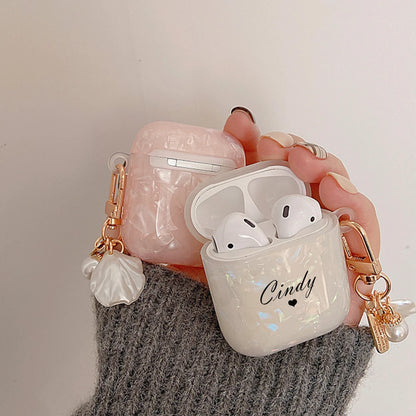 Luxury Personalized Custom Name Customized Pink White Shell Earphone Case For Airpods Pro 2 Protective Cover For Airpods 1 2 3
