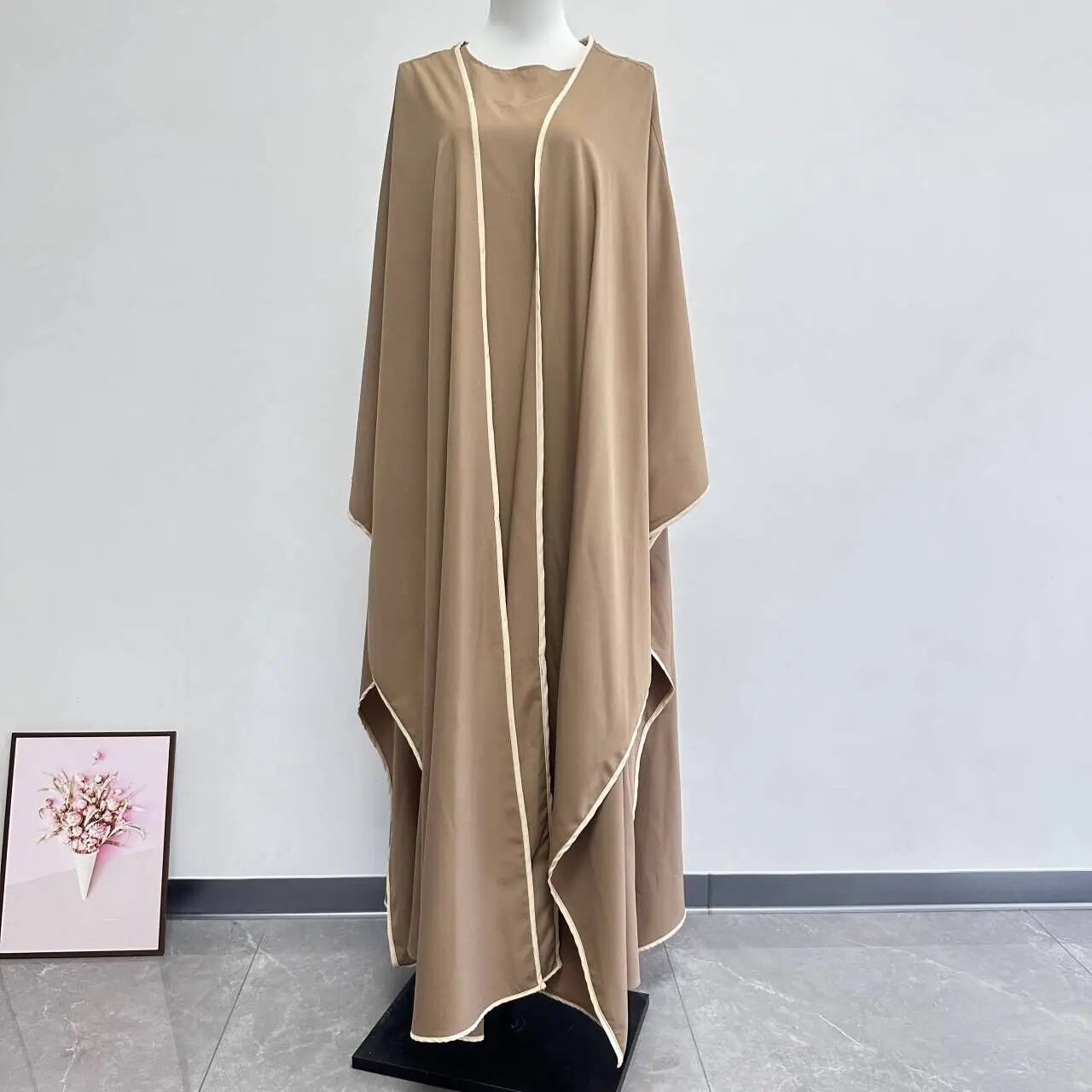 Muslim Women Dress Two Piece Set Eid Ramadan Morocco Dubai Open Abayas Vestidos Arab Cardigan Robe Suit Islam Modest Kaftan