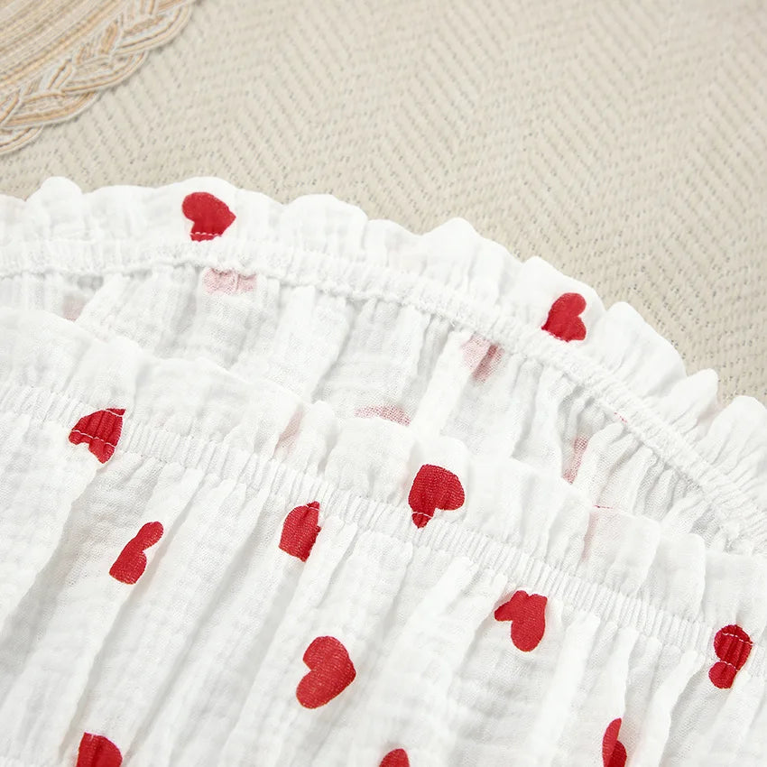 Spring New Fashion Style Love Printed Ruffle Edge Underwear Long sleeved Shorts Three piece Set for Women's Home Fury