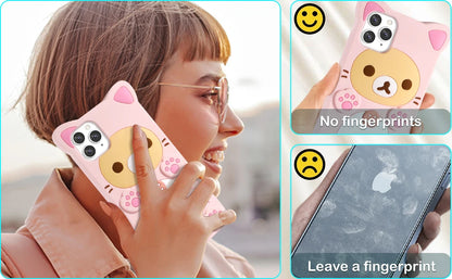 Rilakkuma Cat Bear For iPhone 16 15 14 13 12 11 Pro Max Xs XR 6 7 8 Silicone Soft Cover Case