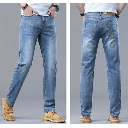 New in Men's Straight Jeans Summer Thin Casual Stretch Fashion Business Casual Denim Pants Straight Classic Male Trousers