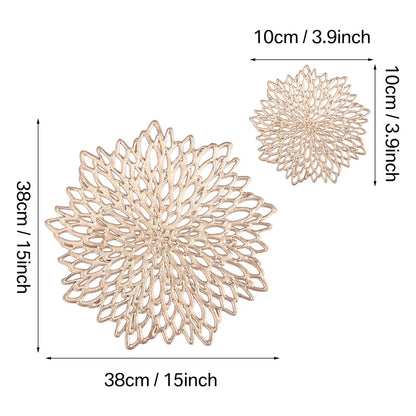 10CM/38CM Vinyl Hollow Out Cup Coaster PVC Flower Round Irregular Placemat Pads for Kitchen Christmas Wedding Party Home Decor