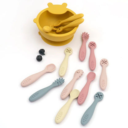 3PCS Silicone Spoon Fork For Baby Utensils Set Feeding Food Toddler Learn To Eat Training Soft Fork Cutlery Children's Tableware