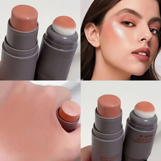 Double head Sponge Powder Blusher Lip&Cheek Dual-use Matte Makeup Natural Rouge Powder Blusher Stick light Nature Cosmetic