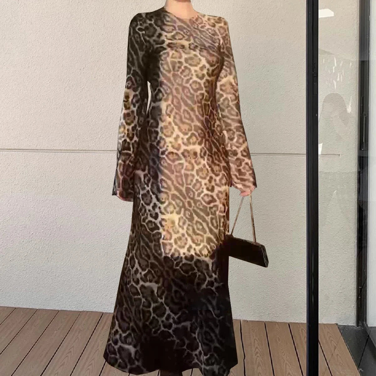 2024 New Elegant Long Dresses Fashion Vintage Simple Round Neck Satin Flare Sleeve Lace Up Slim Evening Party Women Sexy Dress