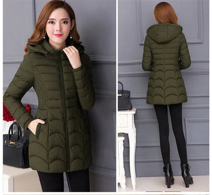 Winter Coat Women 2024 Fashion Middle Age Mother Slim Down Cotton Hooded Jacket Plus Size Casual Solid Warm Thick Outwear Parka
