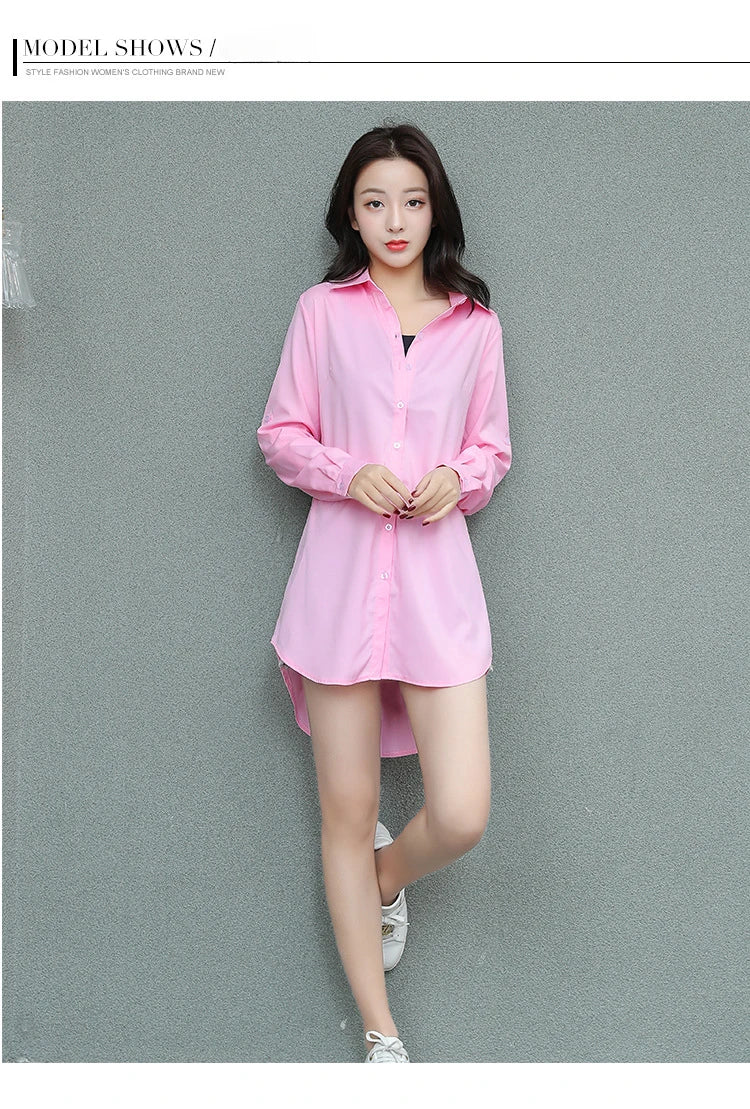 Mid-Length White Shirt Women BF Sexy Shirt Pajamas Female Skirt Ladies Tops Loose 2023 Autumn Clothing Women Shirts and Blouses