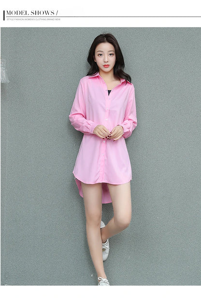 Mid-Length White Shirt Women BF Sexy Shirt Pajamas Female Skirt Ladies Tops Loose 2023 Autumn Clothing Women Shirts and Blouses