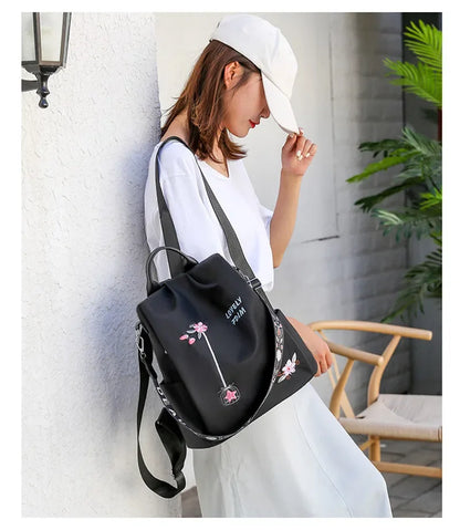Waterproof Oxford Embroidery Women Backpack Fashion Anti-theft Large Capacity Female Travel Casual Backpacks School Laptop Bag