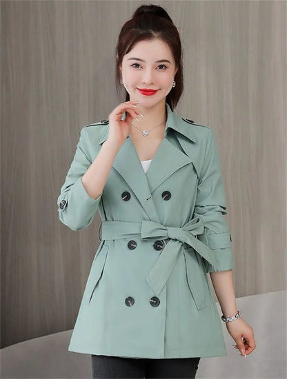 Women's Jacket 2024 New Spring Long Sleeves Stand Collar Casual Windbreaker Female Double-breasted With Belt Outerwear