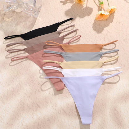 5PCS Women Seamless Underpants Ice Silk Thongs Sexy Low Waist Bikini T-back Female Solid Color Traceless G-String Panties XS-XL