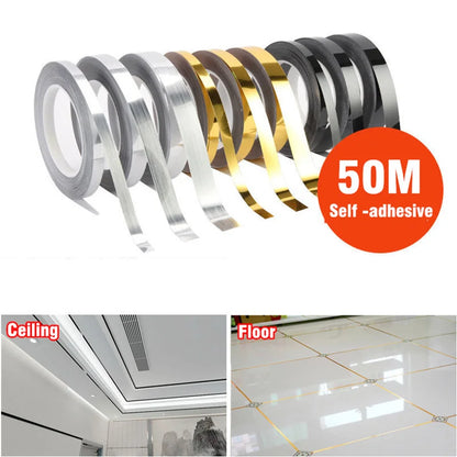 50m/Roll Self-adhesive Tile Tape Brushed Gold Silver Floor Edging Waterproof Seam Wall Stickers Wall Gap Ceiling Home Decoration
