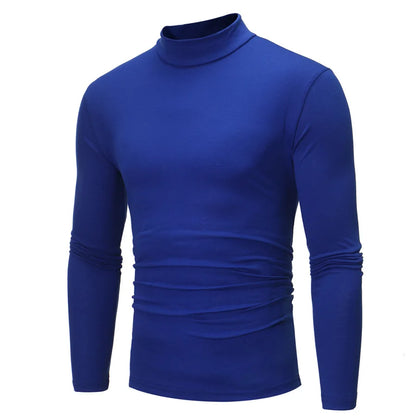 Fashion Men's Casual Slim Fit Basic Turtleneck Cotton T-Shirt High Collar Pullover Male Autumn Spring Thin Tops Basic Bottoming