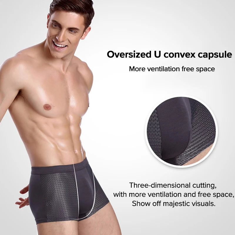 4 Pcs/Lot Men's Boxer Briefs Cool Breathable Comfortable Mesh Bamboo Fiber Soft Fashion Gifts Plus Size Men's Shorts Underwear