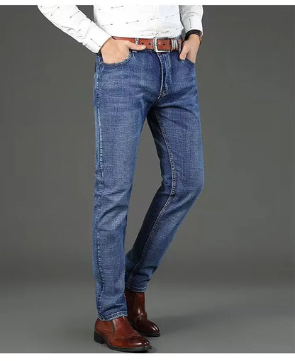 Classic Business Casual Jeans 2024Men's Spring and Autumn Trendy Brand High Quality Retro Slim Fit Elastic Men's Jeans and Pants