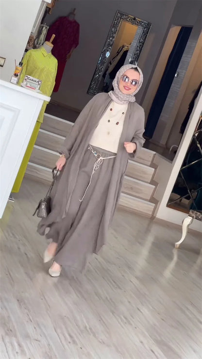 Eid Muslim Women Blouse Two Piece Set Abaya Long Shirt Wide Leg Pant Suits Ramadan Arabic Dubai Modest Musulman Ensembles