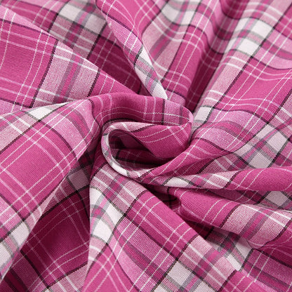 Mnealways18 Pink Brightly Plaid Shirts For Women Spring Summer 2024 Long Sleeves Classic Lapel Blouses And Tops Oversize Checked
