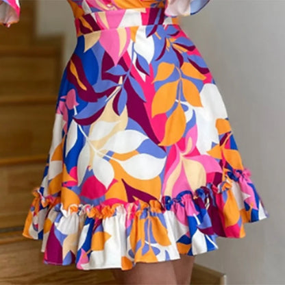Casual V Neck Short Sleeve Midi Dress Woman Spring Summer Fashion Elegant Ruffles Floral Flower Print Dresses For Women 2023