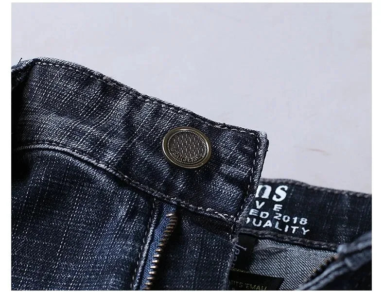 2025 Fashion Four Seasons Classic Blue Black Work Denim Trousers  Men's Jeans Casual Straight Stretch Male Brand Clothing