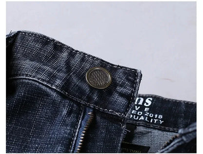 2025 Fashion Four Seasons Classic Blue Black Work Denim Trousers  Men's Jeans Casual Straight Stretch Male Brand Clothing