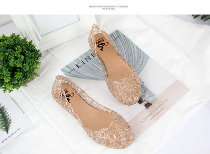 Summer women sandals flat-soled crystal clogs hollow flat-soled slip-ons shallow mouth Roman jelly shoes beach sandals