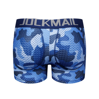 Men's Sexy Fashion Ice Silk Mesh Breathable Soft Comfortable Butt Lift Boxer Briefs Underwear Low Waist Camouflage Quick Dry