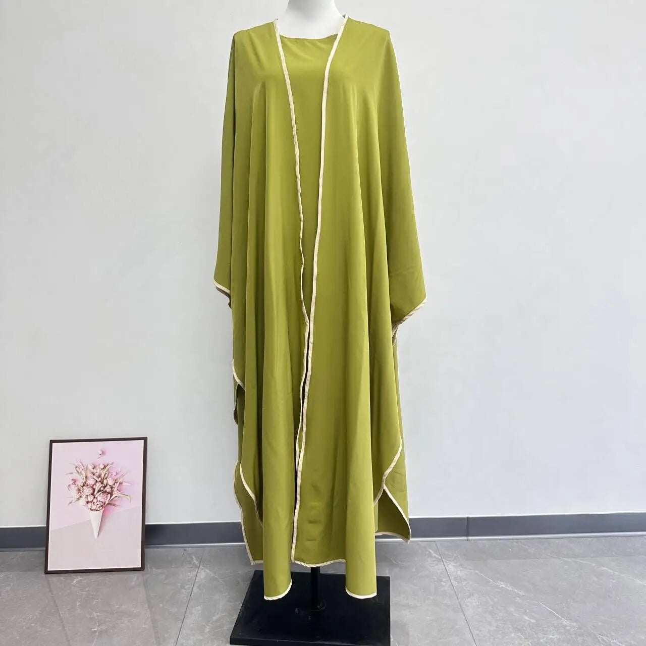Muslim Women Dress Two Piece Set Eid Ramadan Morocco Dubai Open Abayas Vestidos Arab Cardigan Robe Suit Islam Modest Kaftan