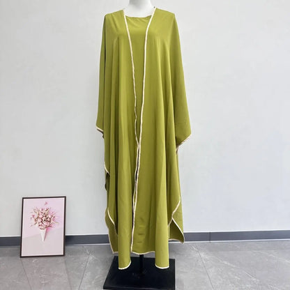 Muslim Women Dress Two Piece Set Eid Ramadan Morocco Dubai Open Abayas Vestidos Arab Cardigan Robe Suit Islam Modest Kaftan