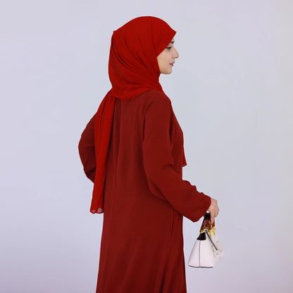 2025 Fashion Simple Muslim Dress Solid Abaya Arab Turkey Dubai Kaftan Modest Long Sleeve Maxi Dress Islamic Clothing LR593