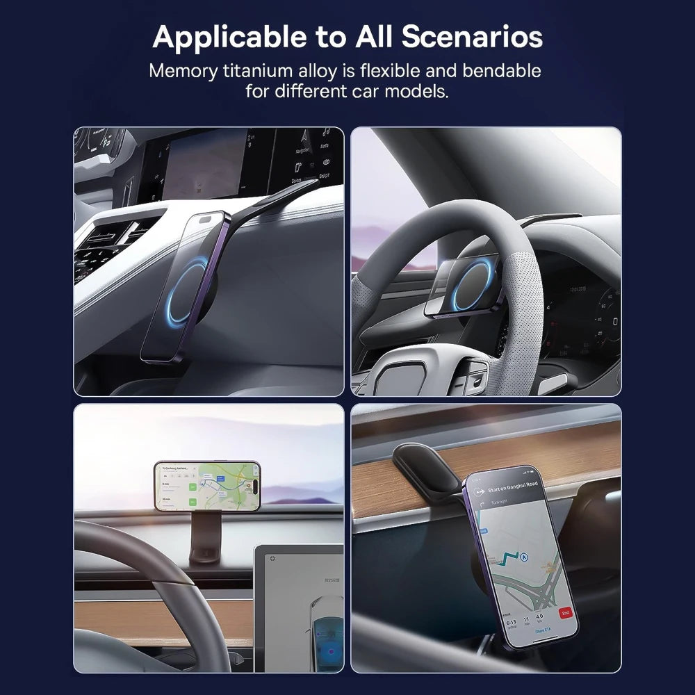 Phone Holder for Car, Car Dash Mount Compatible For iPhone Samsung Bendable Memory Titanium Alloy for All Dashboard Windshield